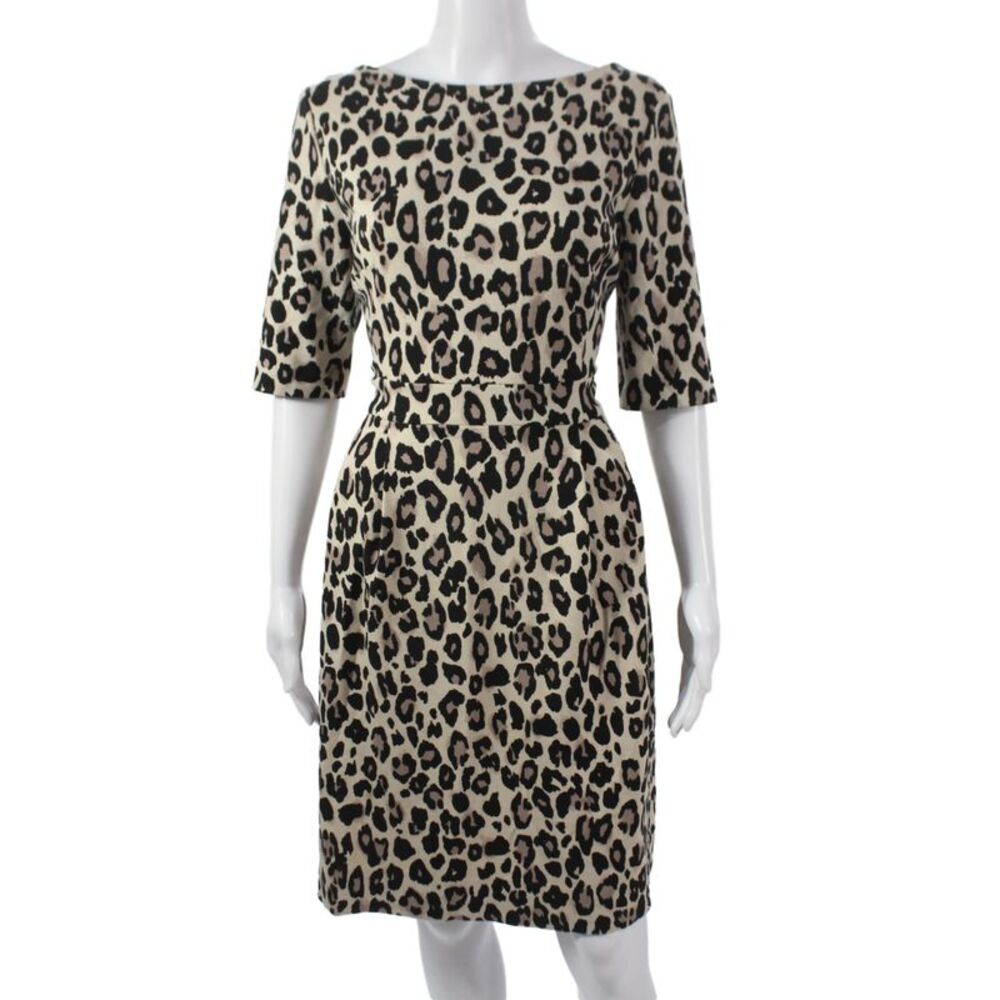 Kate Spade New York Women Sheath Dress Beige Boat Neck 3/4 Sleeve Size M